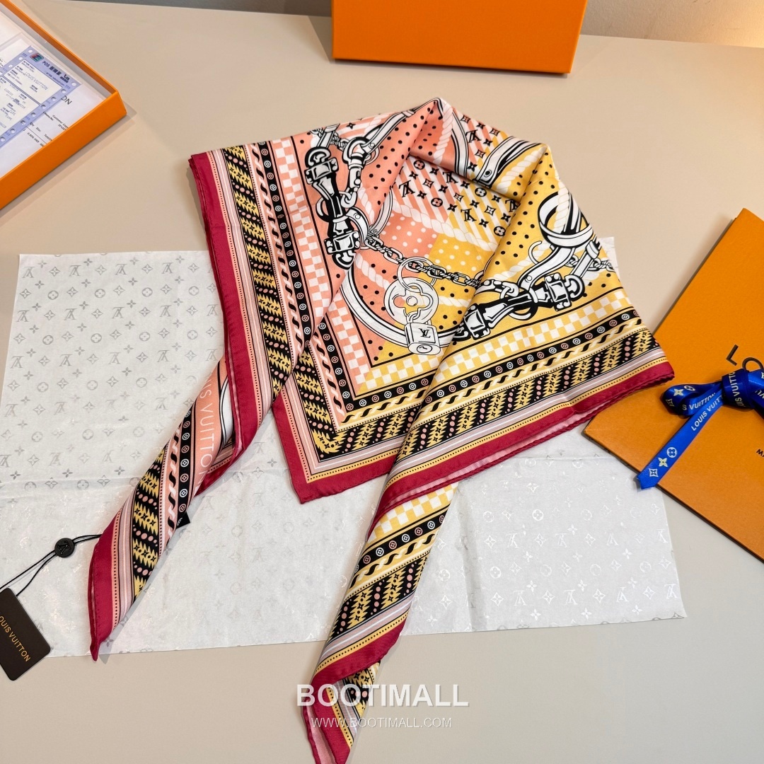 Louis Vuitton Chain Clover Monogram Silk Square Scarf 100% Silk Print Scarf 루이비통 체인 클로버 모노그램 실크 스퀘어 스카프 90cm 5