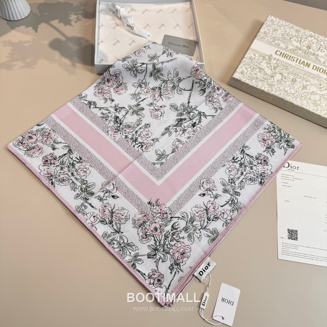 Dior Rosier de Dior Silk Twill Square Scarf with Floral Logo Jacquard 디올 로지에 드 디올 실크 트윌 스퀘어 스카프 플로럴 로고 자카드 90cm 3