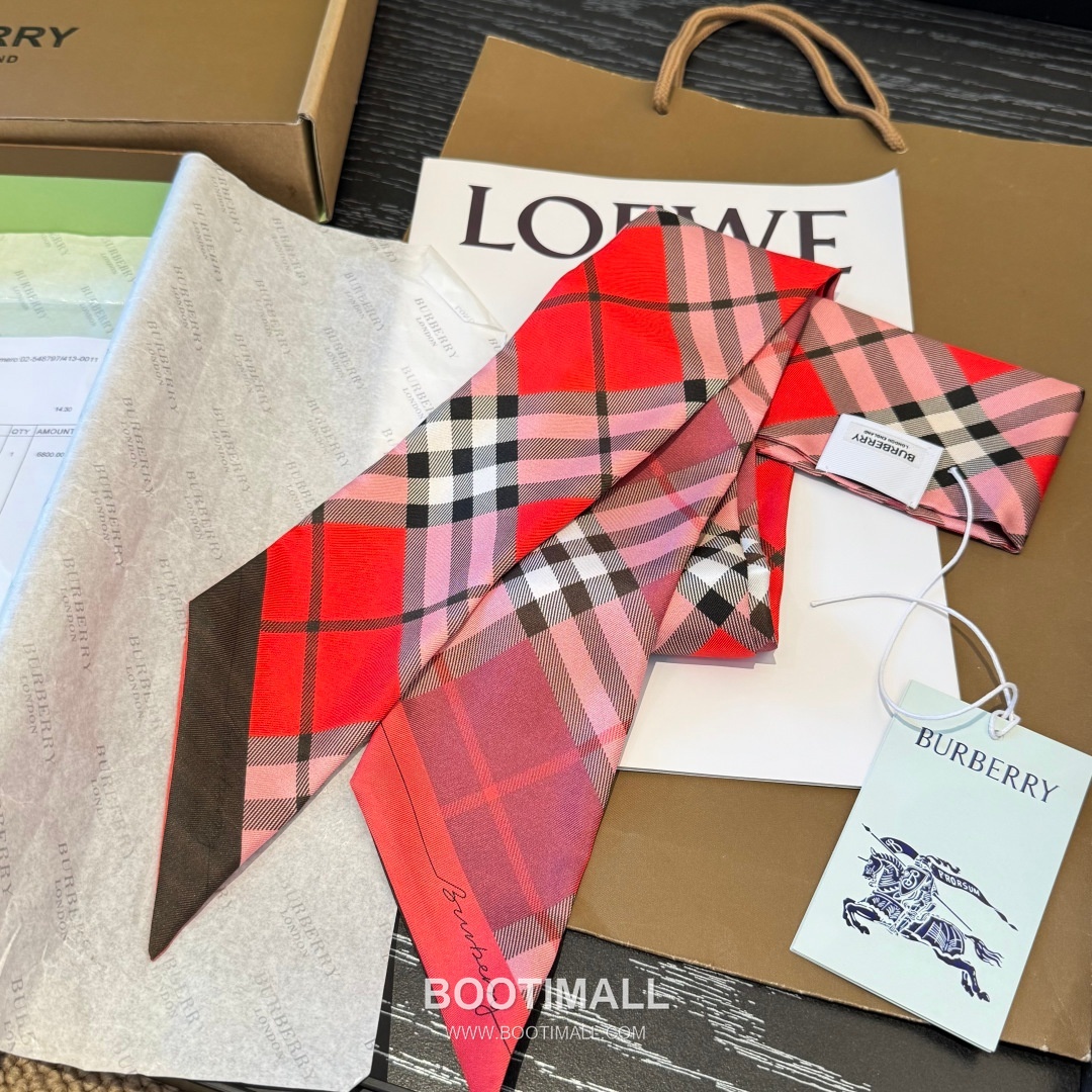 Burberry Vintage Check Stripe Silk Twill Narrow Scarf 100% Silk Double Layer Print Scarf 버버리 빈티지 체크 스트라이프 실크 트윌 슬림 스카프 180cm 6