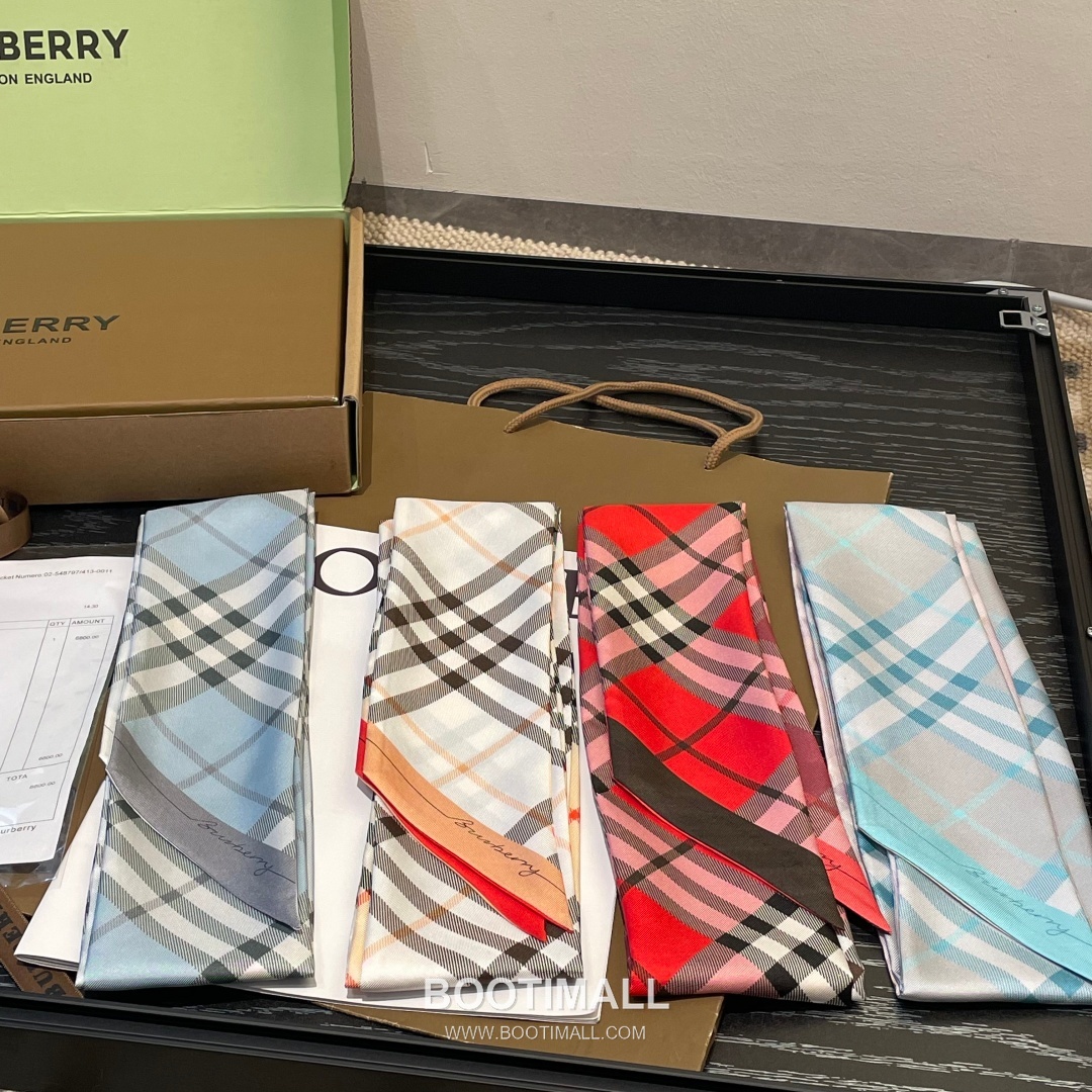 Burberry Vintage Check Stripe Silk Twill Narrow Scarf 100% Silk Double Layer Print Scarf 버버리 빈티지 체크 스트라이프 실크 트윌 슬림 스카프 180cm 3