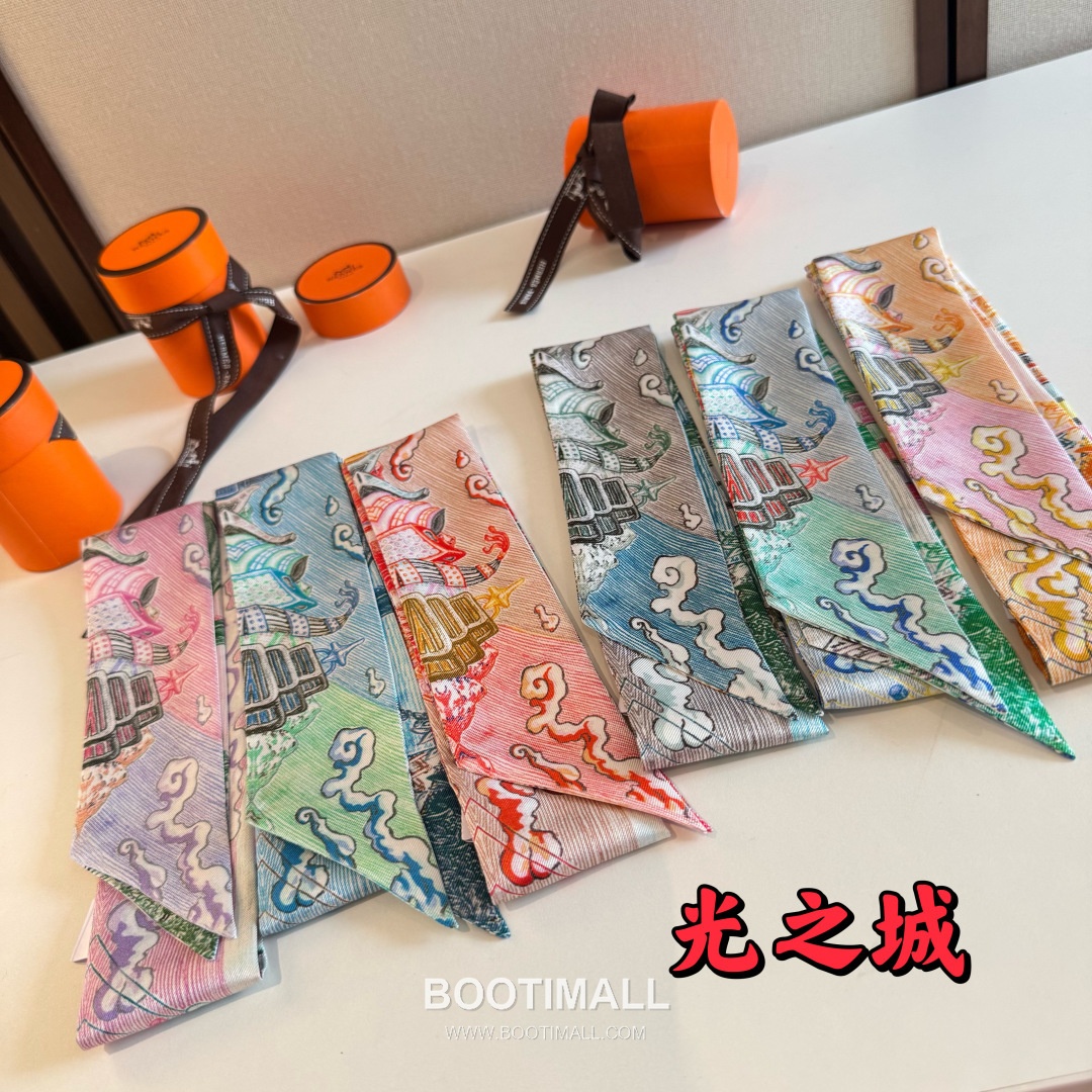 Hermes City of Light Silk Twill Double Sided Twilly Scarf 100% Silk Print Scarf 에르메스 시티 오브 라이트 실크 트윌 더블사이드 트윌리 스카프 86cm 3