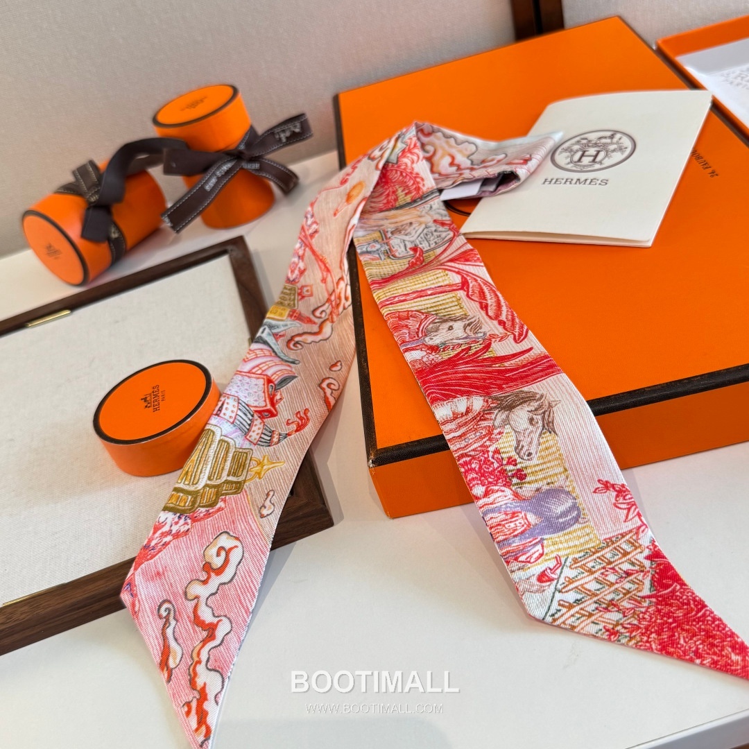 Hermes City of Light Silk Twill Double Sided Twilly Scarf 100% Silk Print Scarf 에르메스 시티 오브 라이트 실크 트윌 더블사이드 트윌리 스카프 86cm 7