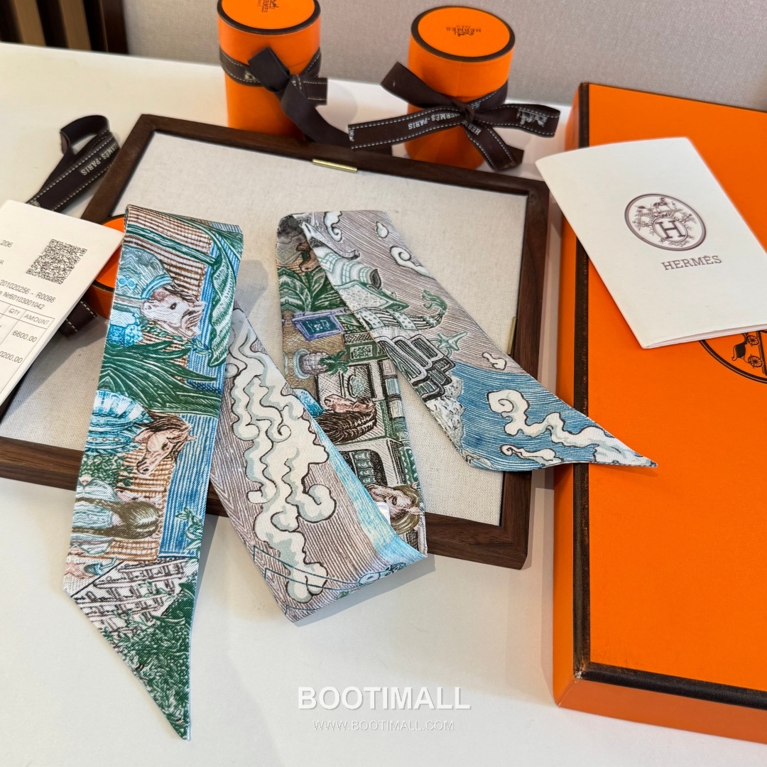 Hermes City of Light Silk Twill Double Sided Twilly Scarf 100% Silk Print Scarf 에르메스 시티 오브 라이트 실크 트윌 더블사이드 트윌리 스카프 86cm 5