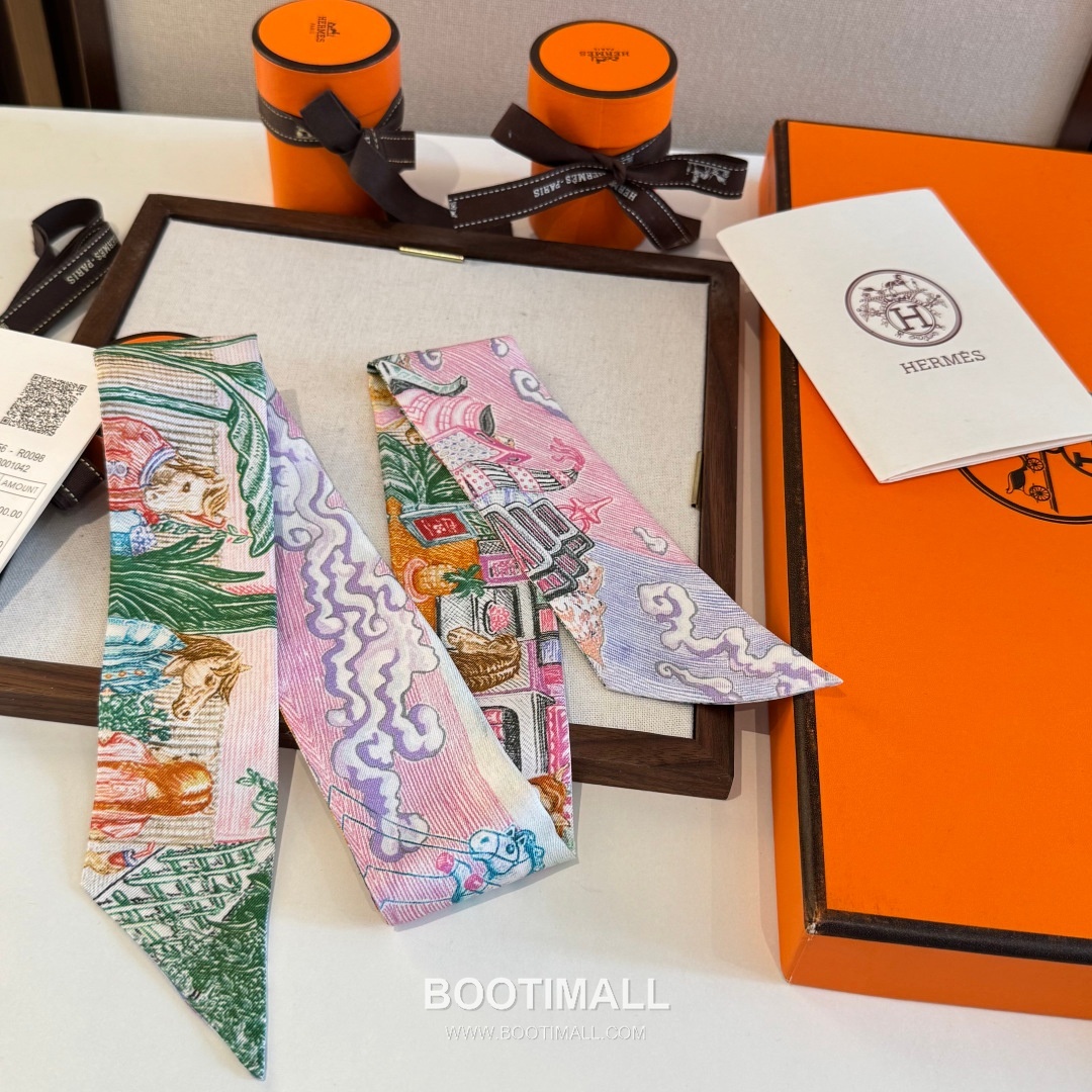 Hermes City of Light Silk Twill Double Sided Twilly Scarf 100% Silk Print Scarf 에르메스 시티 오브 라이트 실크 트윌 더블사이드 트윌리 스카프 86cm 5