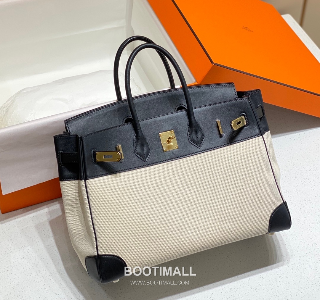Hermes Birkin 35 Swift Leather Canvas Tote Bag with Flap Lock Detail 에르메스 버킨 35 스위프트 레더 캔버스 토트백 플랩락 12110013 35cm 12