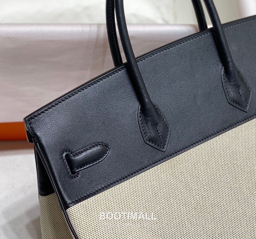 Hermes Birkin 35 Swift Leather Canvas Tote Bag with Flap Lock Detail 에르메스 버킨 35 스위프트 레더 캔버스 토트백 플랩락 12110013 35cm 14