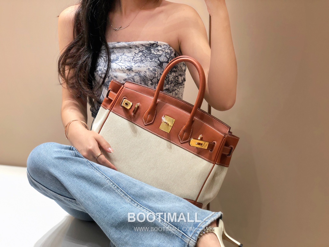 Hermes Birkin 30 Swift Leather Canvas Tote Bag with Flap Lock Detail 에르메스 버킨 30 스위프트 레더 캔버스 토트백 플랩락 12105018 30cm 8
