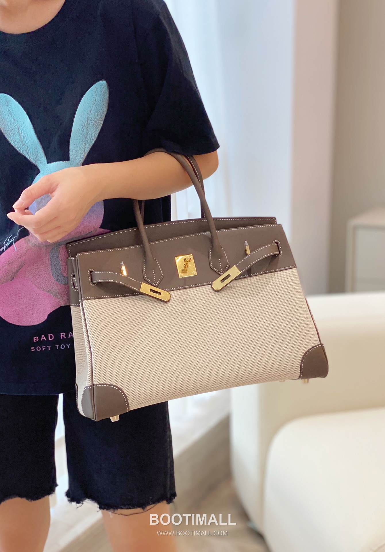 Hermes Birkin 35 Swift Leather Canvas Tote Bag with Flap Lock Detail 에르메스 버킨 35 스위프트 레더 캔버스 토트백 플랩락 12110013 35cm 6