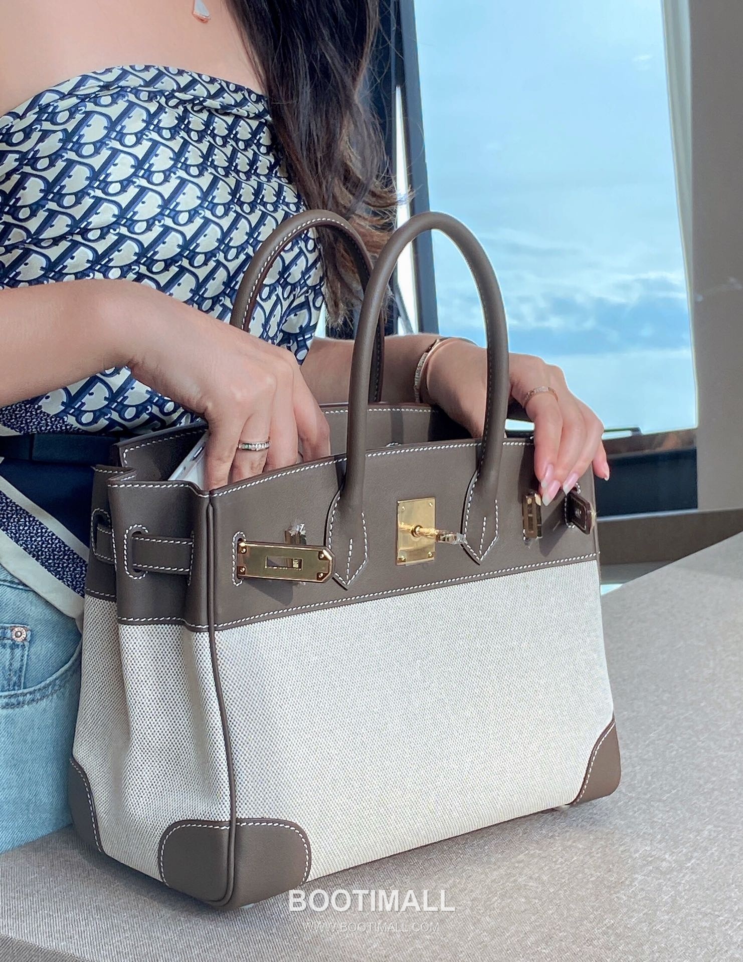 Hermes Birkin 30 Swift Leather Canvas Tote Bag with Flap Lock Detail 에르메스 버킨 30 스위프트 레더 캔버스 토트백 플랩락 12105018 30cm 2