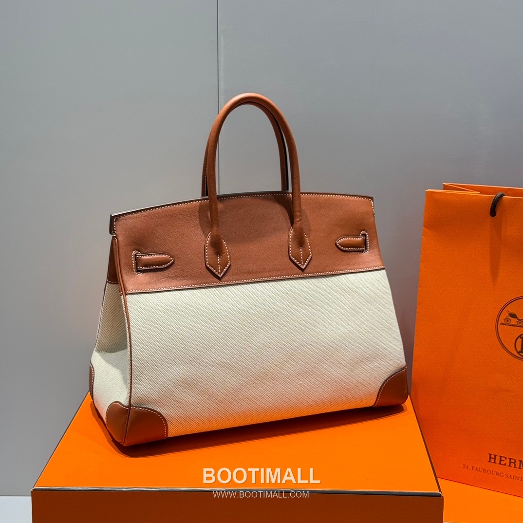 Hermes Birkin 35 Swift Leather Canvas Tote Bag with Flap Lock Detail 에르메스 버킨 35 스위프트 레더 캔버스 토트백 플랩락 12110013 35cm 5