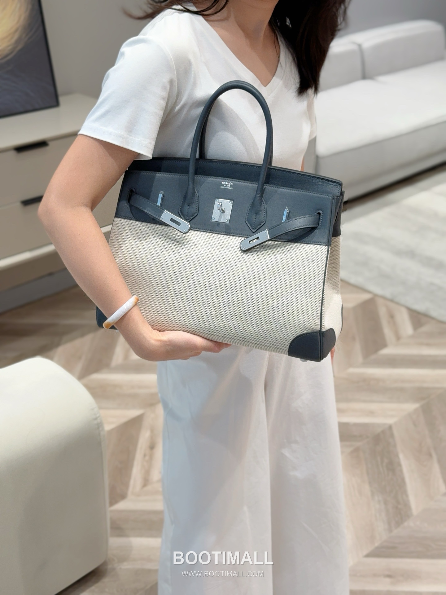 Hermes Birkin 35 Swift Leather Canvas Tote Bag with Flap Lock Detail 에르메스 버킨 35 스위프트 레더 캔버스 토트백 플랩락 12110013 35cm 4