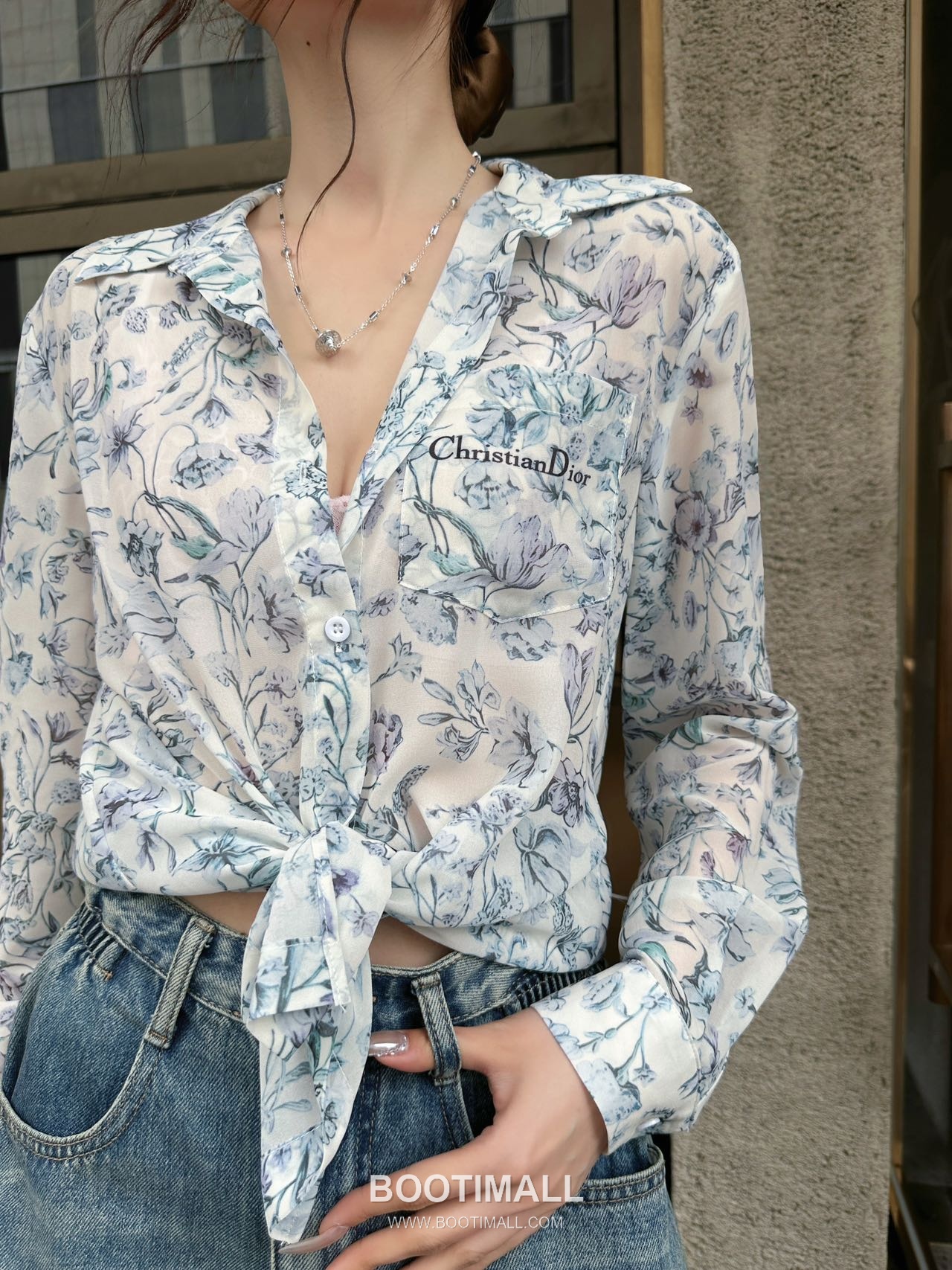 Dior 2026 S/S Silk Sheer Shirt Botanical Print Embroidered Pocket 디올 실크 시어 셔츠 보태니컬 프린트 자수 포켓 4