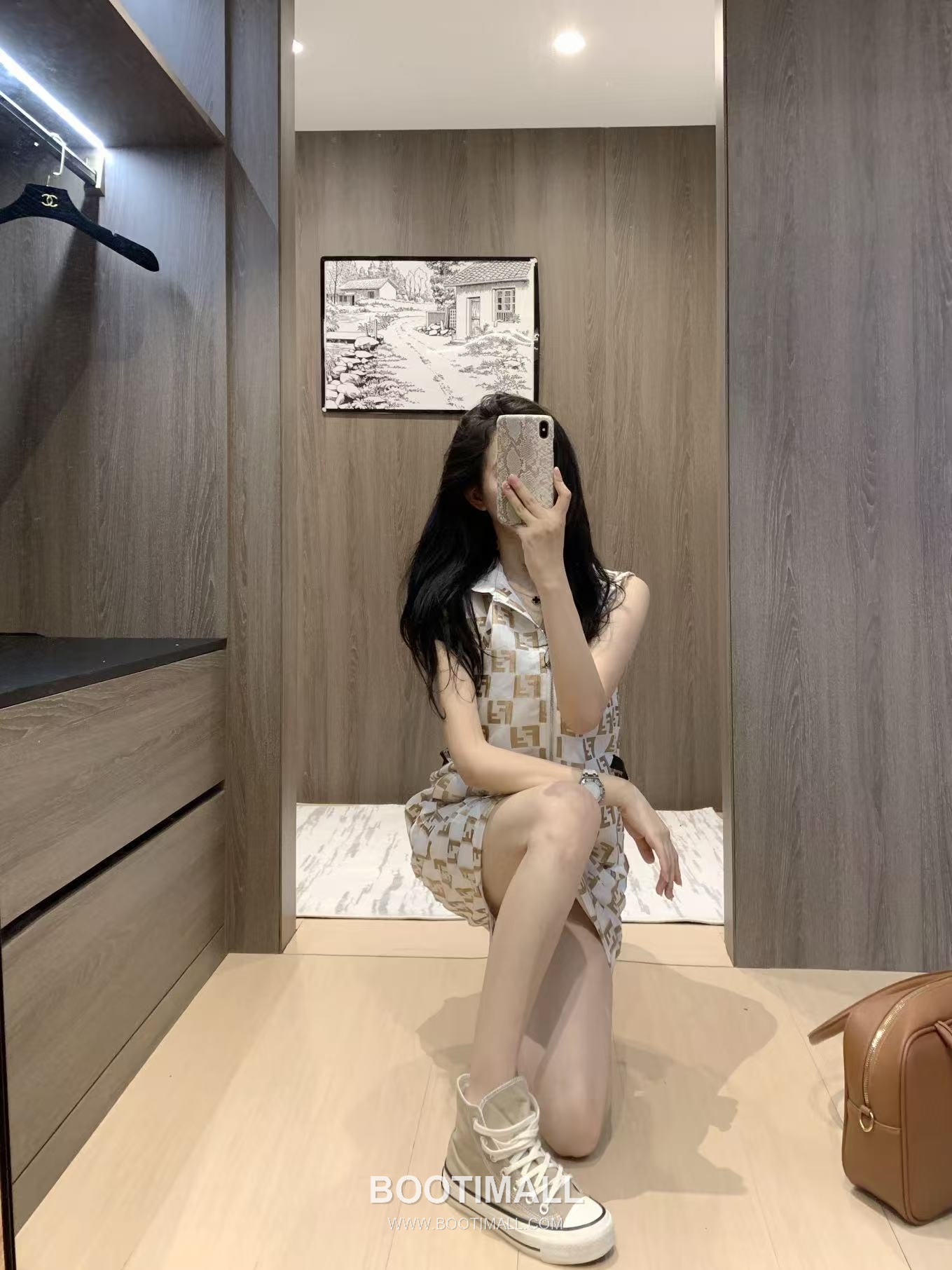 Fendi 2026 S/S Cotton Polyester Sleeveless Dress Check Jacquard Logo Detail 펜디 코튼 폴리에스터 슬리브리스 드레스 체크 자카드 로고 디테일 8