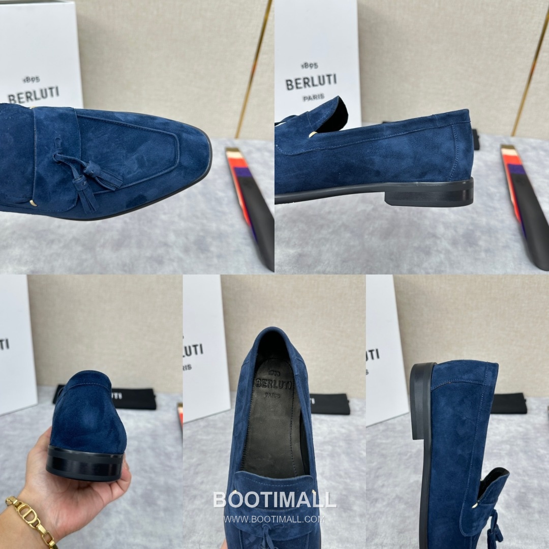 Berluti Lorenzo Suede Calfskin Leather Loafer Shoes with Scritto Rubber Sole Detail 벨루티 로렌조 스웨이드 카프스킨 레더 로퍼 슈즈 2.5cm 9