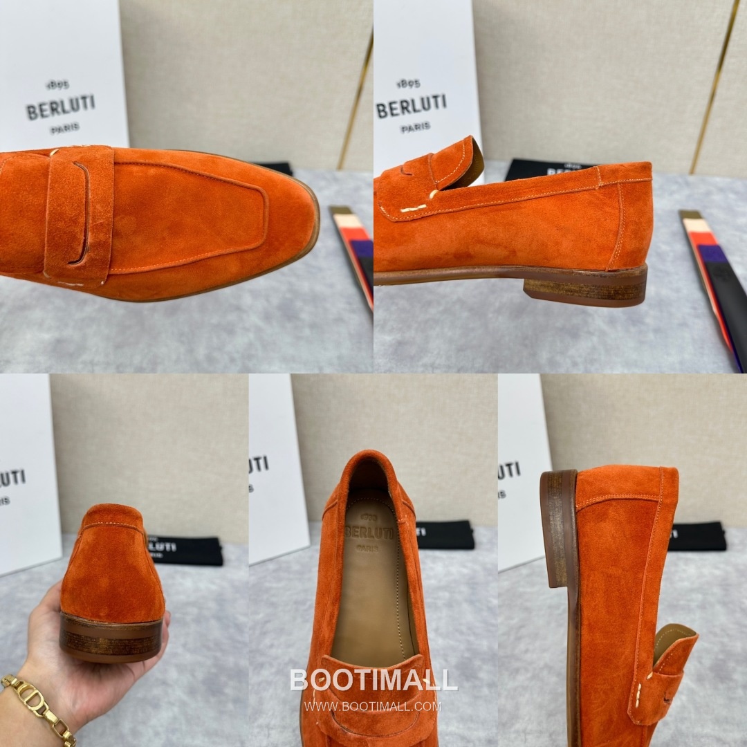 Berluti Lorenzo Suede Calfskin Leather Loafer Shoes with Scritto Rubber Sole Detail 벨루티 로렌조 스웨이드 카프스킨 레더 로퍼 슈즈 2.5cm 9