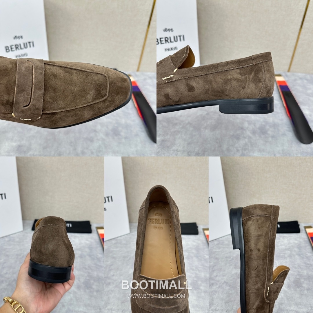 Berluti Lorenzo Suede Calfskin Leather Loafer Shoes with Scritto Rubber Sole Detail 벨루티 로렌조 스웨이드 카프스킨 레더 로퍼 슈즈 2.5cm 9