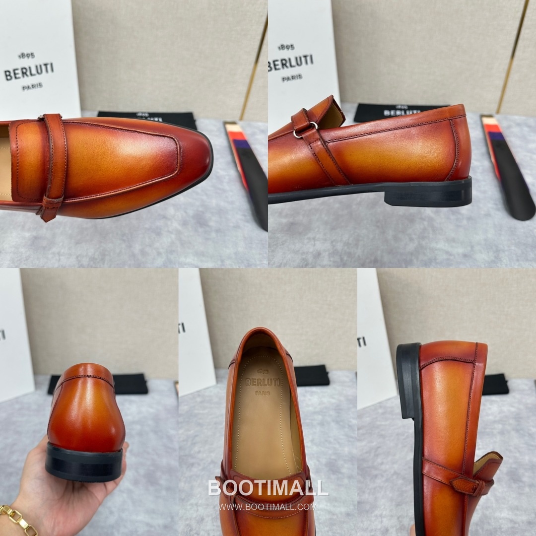 Berluti Lorenzo Calfskin Leather Strap Loafer Shoes with Scritto Rubber Sole Detail 벨루티 로렌조 카프스킨 레더 스트랩 로퍼 슈즈 2.5cm 9