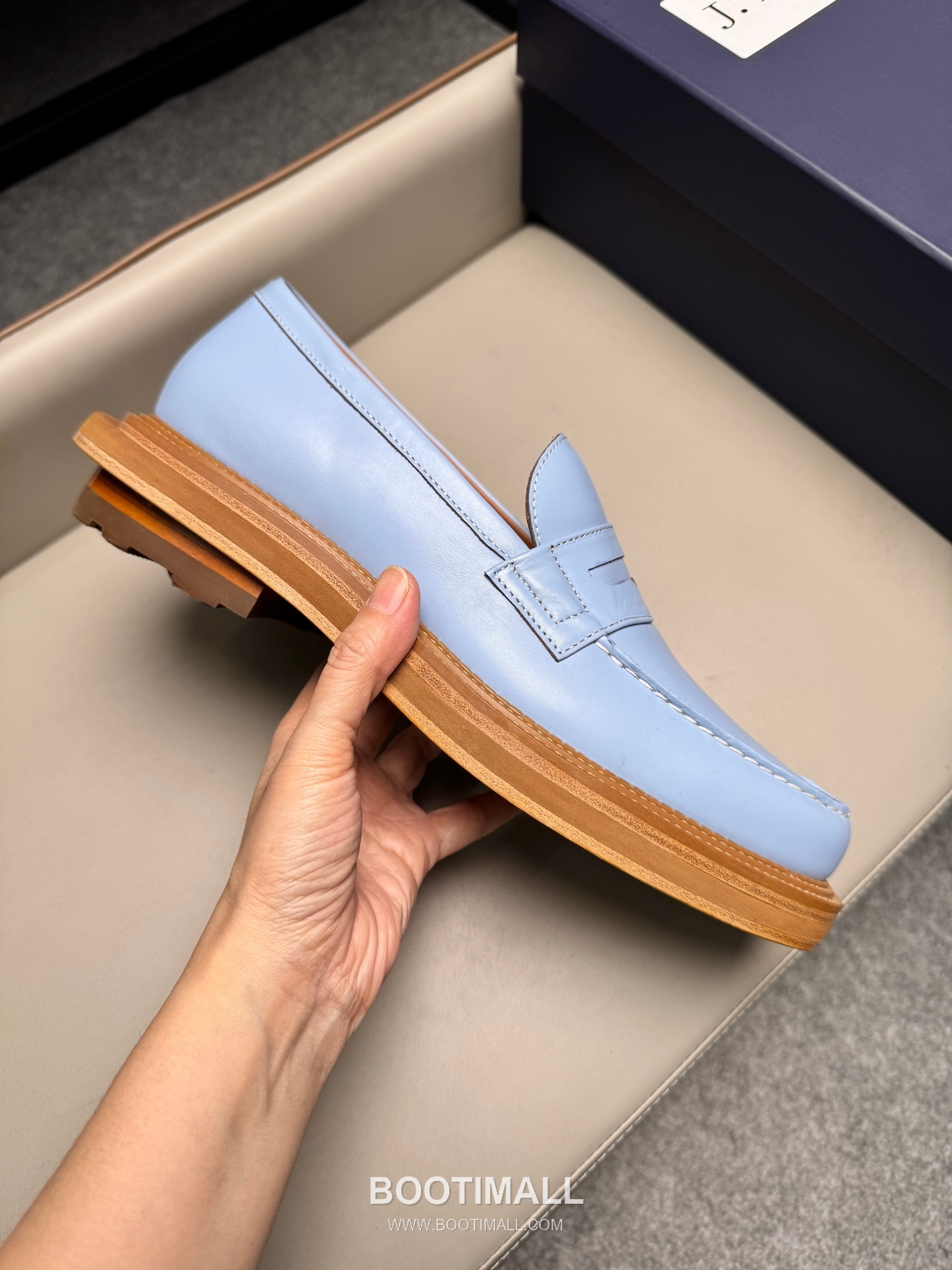 J.M.Weston Penny Calfskin Suede Leather Loafer Shoes with Hand Stitch Detail 제이엠웨스턴 페니 카프스킨 스웨이드 레더 로퍼 슈즈 2.5cm 6