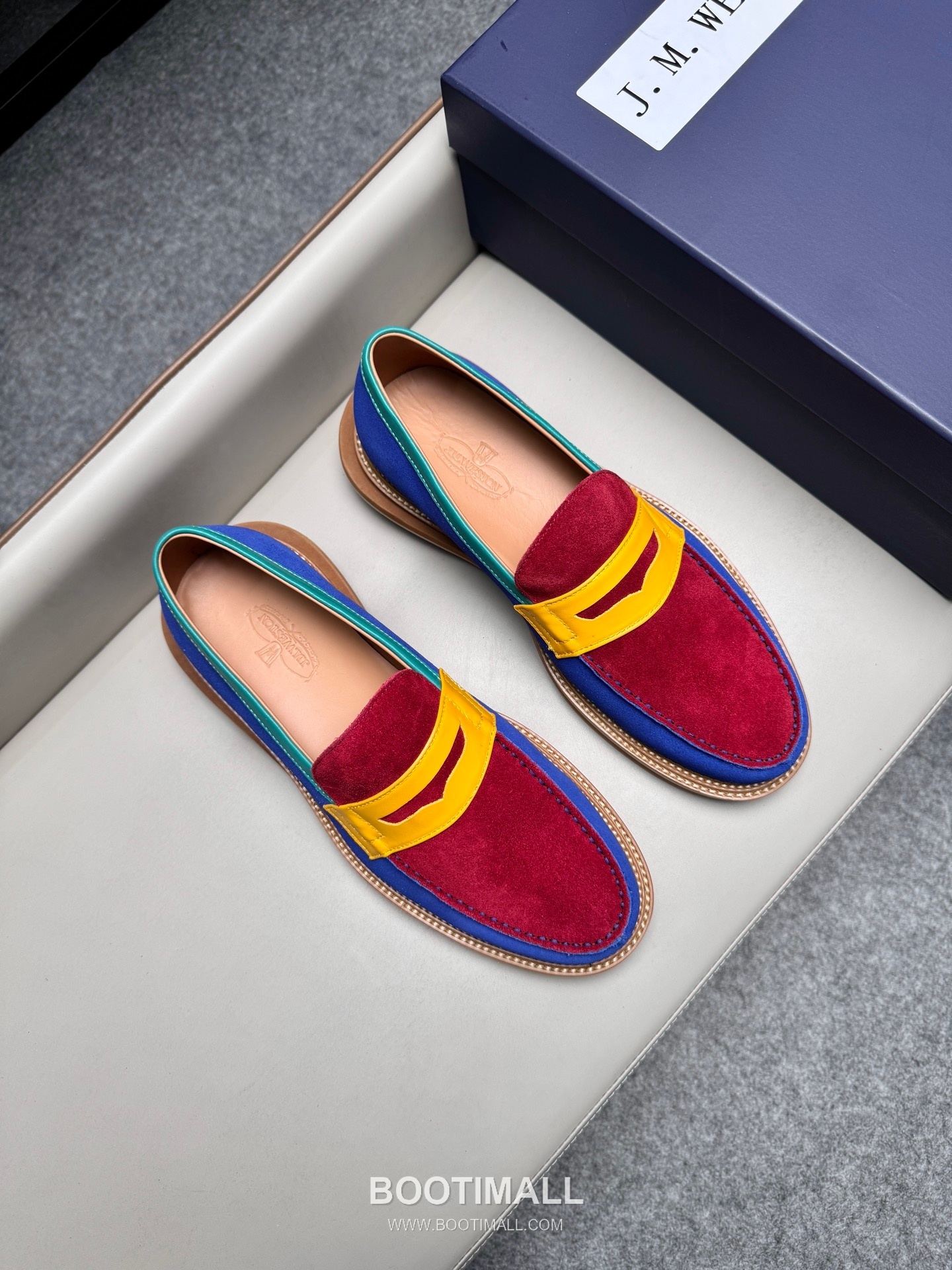 J.M.Weston Penny Calfskin Suede Leather Loafer Shoes with Hand Stitch Detail 제이엠웨스턴 페니 카프스킨 스웨이드 레더 로퍼 슈즈 2.5cm 1