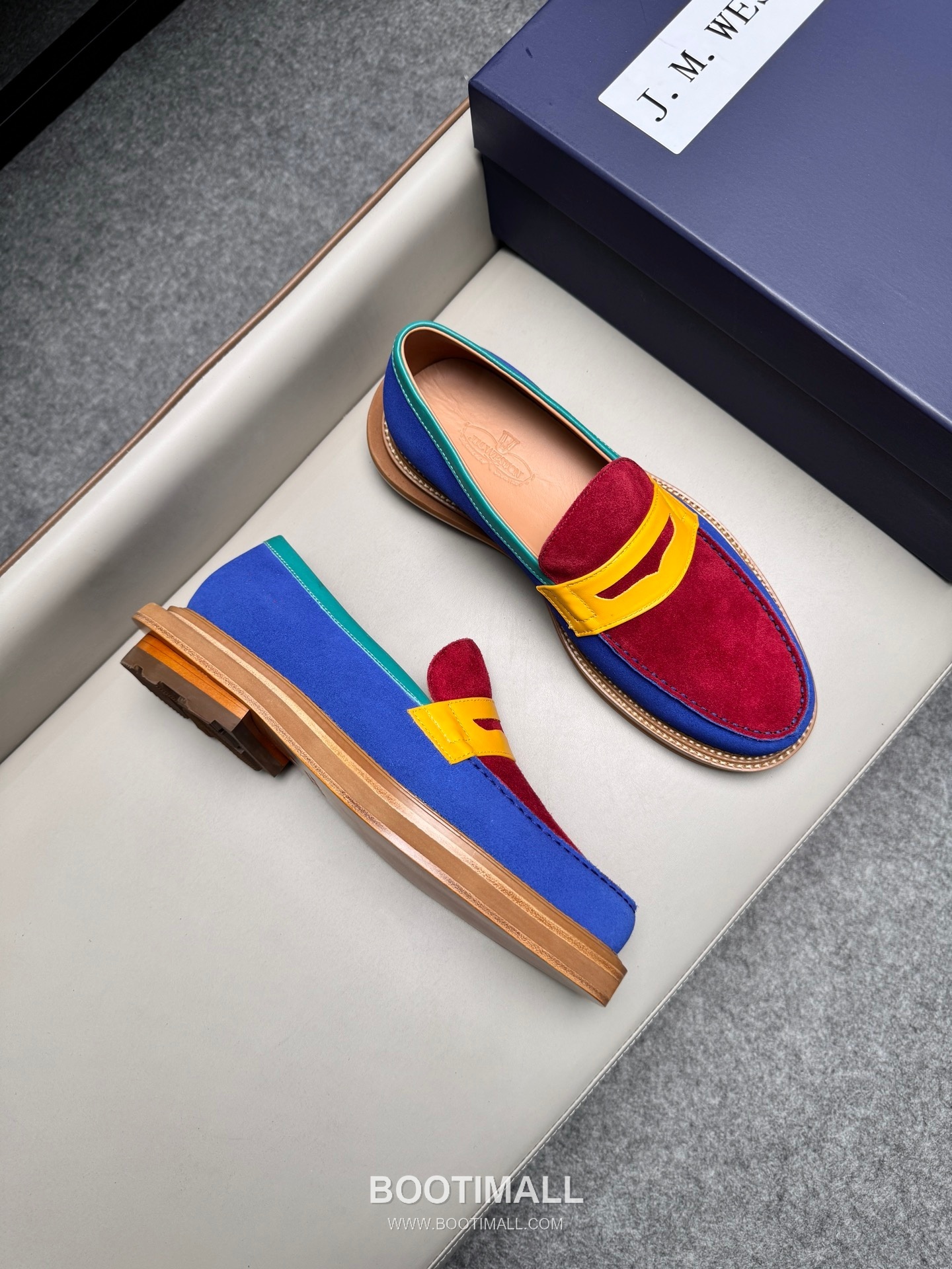 J.M.Weston Penny Calfskin Suede Leather Loafer Shoes with Hand Stitch Detail 제이엠웨스턴 페니 카프스킨 스웨이드 레더 로퍼 슈즈 2.5cm 2