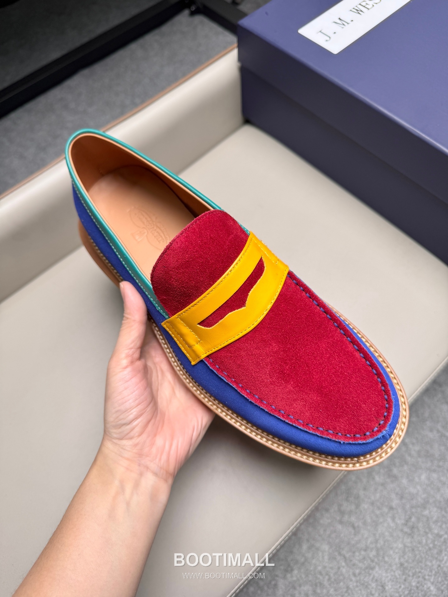 J.M.Weston Penny Calfskin Suede Leather Loafer Shoes with Hand Stitch Detail 제이엠웨스턴 페니 카프스킨 스웨이드 레더 로퍼 슈즈 2.5cm 7