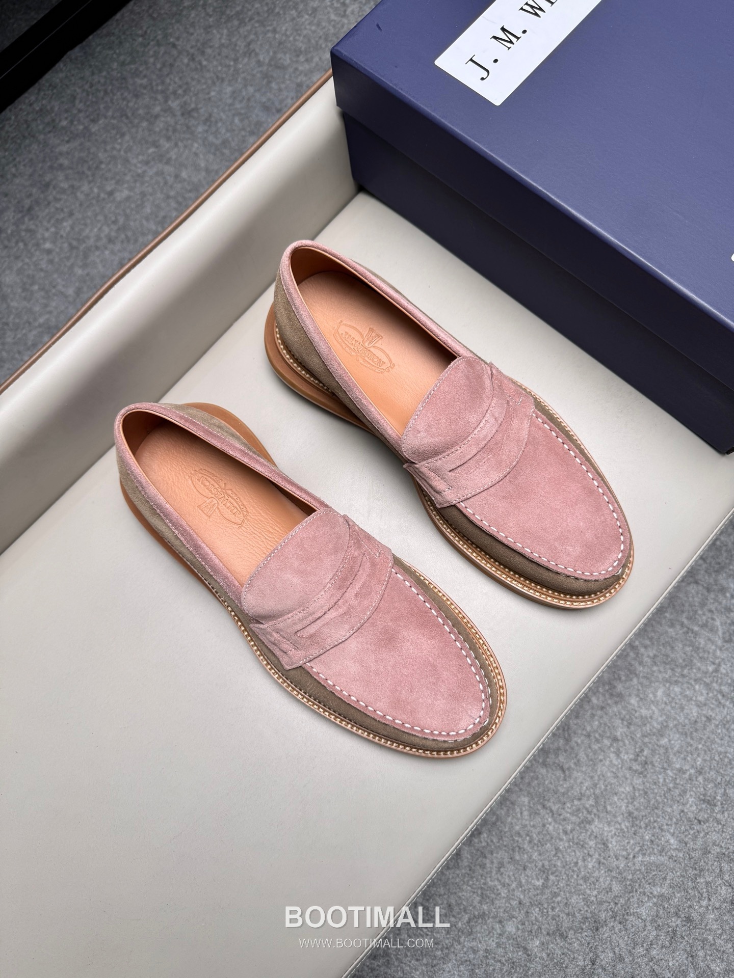 J.M.Weston Penny Calfskin Suede Leather Loafer Shoes with Hand Stitch Detail 제이엠웨스턴 페니 카프스킨 스웨이드 레더 로퍼 슈즈 2.5cm 1