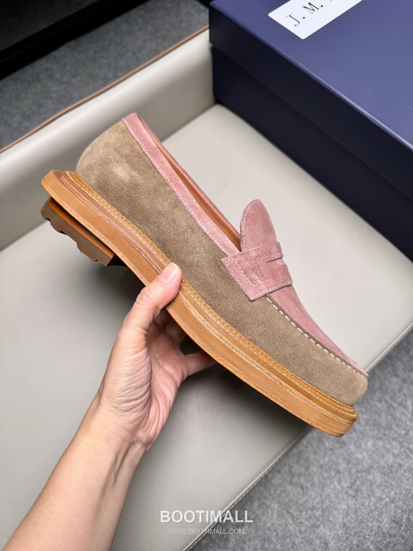 J.M.Weston Penny Calfskin Suede Leather Loafer Shoes with Hand Stitch Detail 제이엠웨스턴 페니 카프스킨 스웨이드 레더 로퍼 슈즈 2.5cm 6