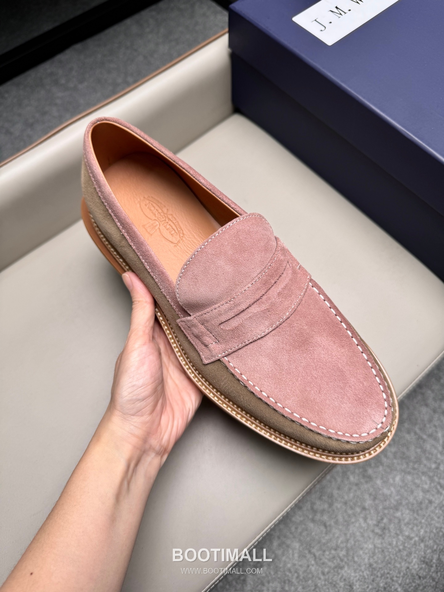 J.M.Weston Penny Calfskin Suede Leather Loafer Shoes with Hand Stitch Detail 제이엠웨스턴 페니 카프스킨 스웨이드 레더 로퍼 슈즈 2.5cm 7