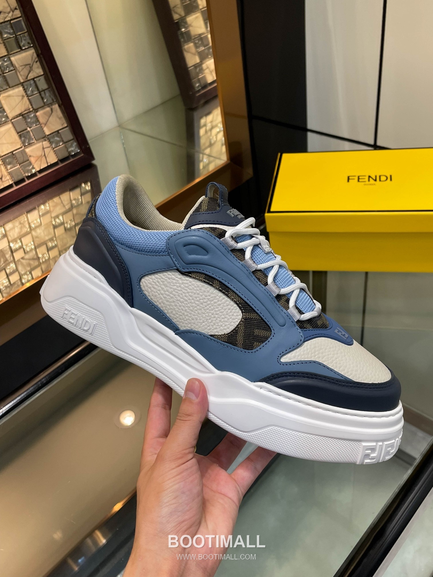 Fendi Force Full Grain Leather Platform Low Sneakers with FF Jacquard Logo Detail 펜디 포스 풀그레인 레더 플랫폼 로우 스니커즈 FF 자카드 로고 디테일 5cm 5