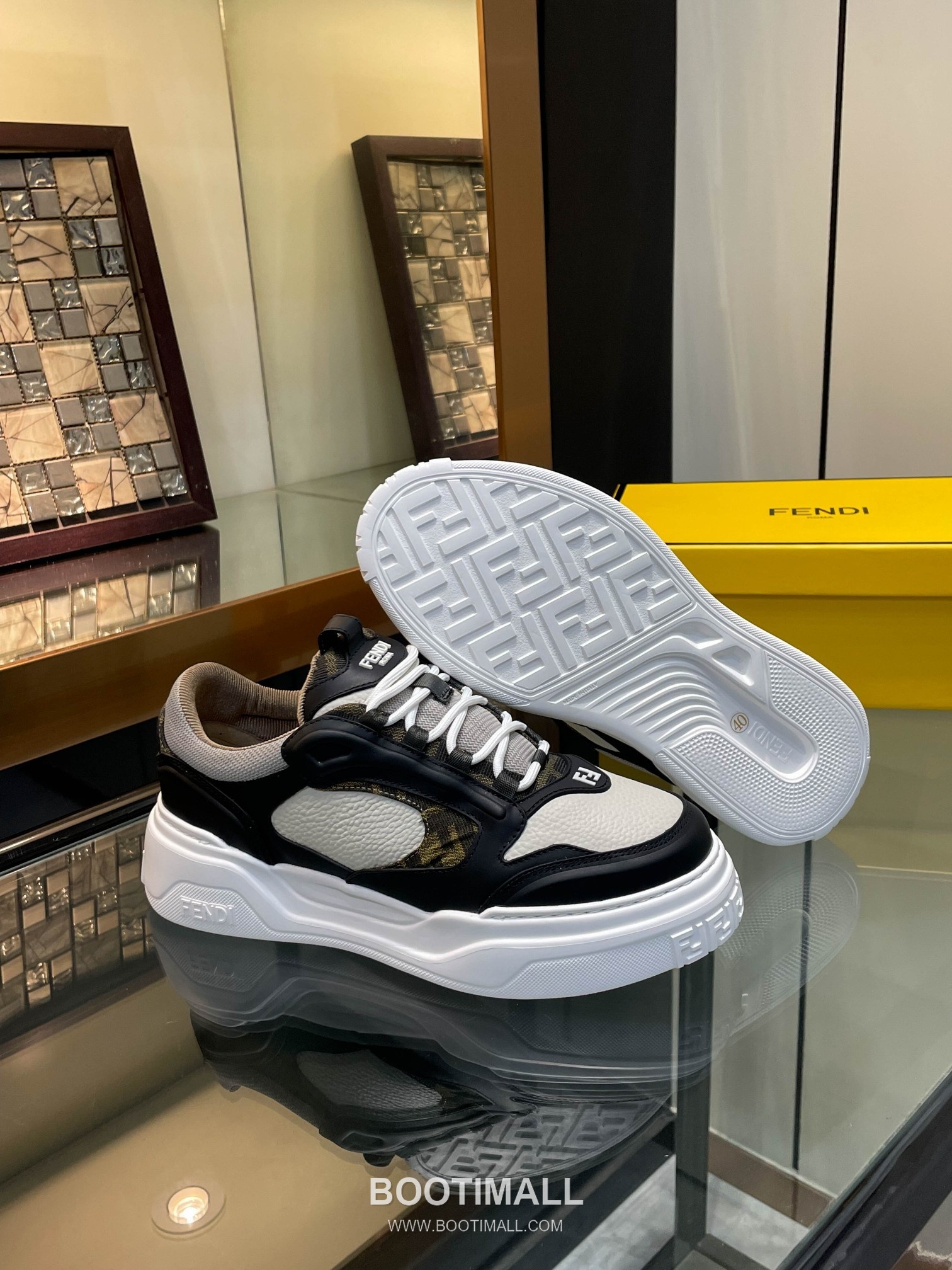 Fendi Force Full Grain Leather Platform Low Sneakers with FF Jacquard Logo Detail 펜디 포스 풀그레인 레더 플랫폼 로우 스니커즈 FF 자카드 로고 디테일 5cm 9