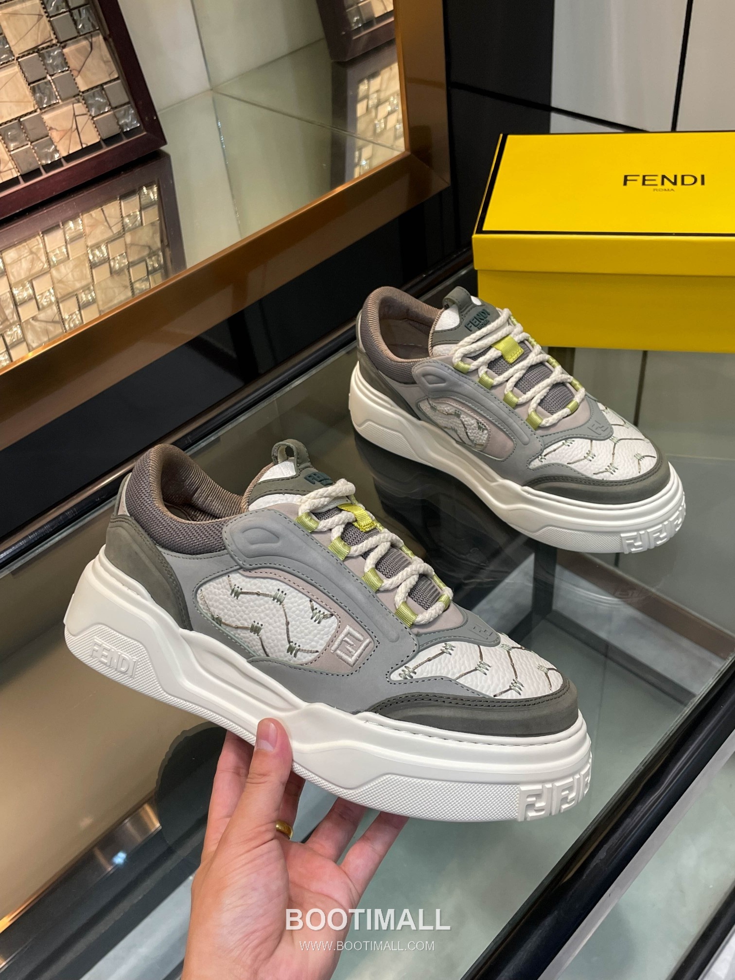 Fendi Force Full Grain Calfskin Leather Platform Low Sneakers with FF Jacquard Tech Fabric Detail 펜디 포스 풀그레인 카프스킨 레더 플랫폼 로우 스니커즈 FF 자카드 테크 패브릭 디테일 5cm 2