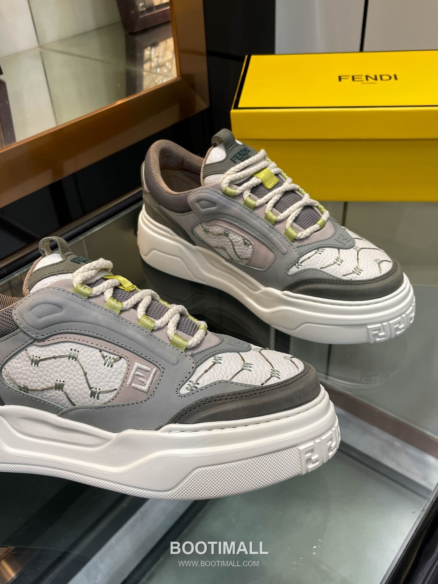 Fendi Force Full Grain Calfskin Leather Platform Low Sneakers with FF Jacquard Tech Fabric Detail 펜디 포스 풀그레인 카프스킨 레더 플랫폼 로우 스니커즈 FF 자카드 테크 패브릭 디테일 5cm 7