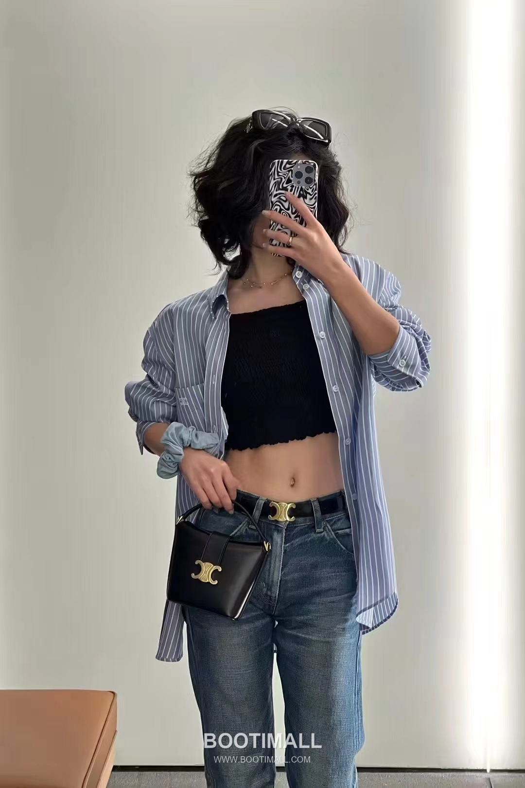 Celine Triomphe Double Layer Brass Gold Plated Necklace with Bead Chain Pendant 셀린느 트리옹프 더블 레이어 황동 골드도금 네클리스 비드 체인 펜던트 4