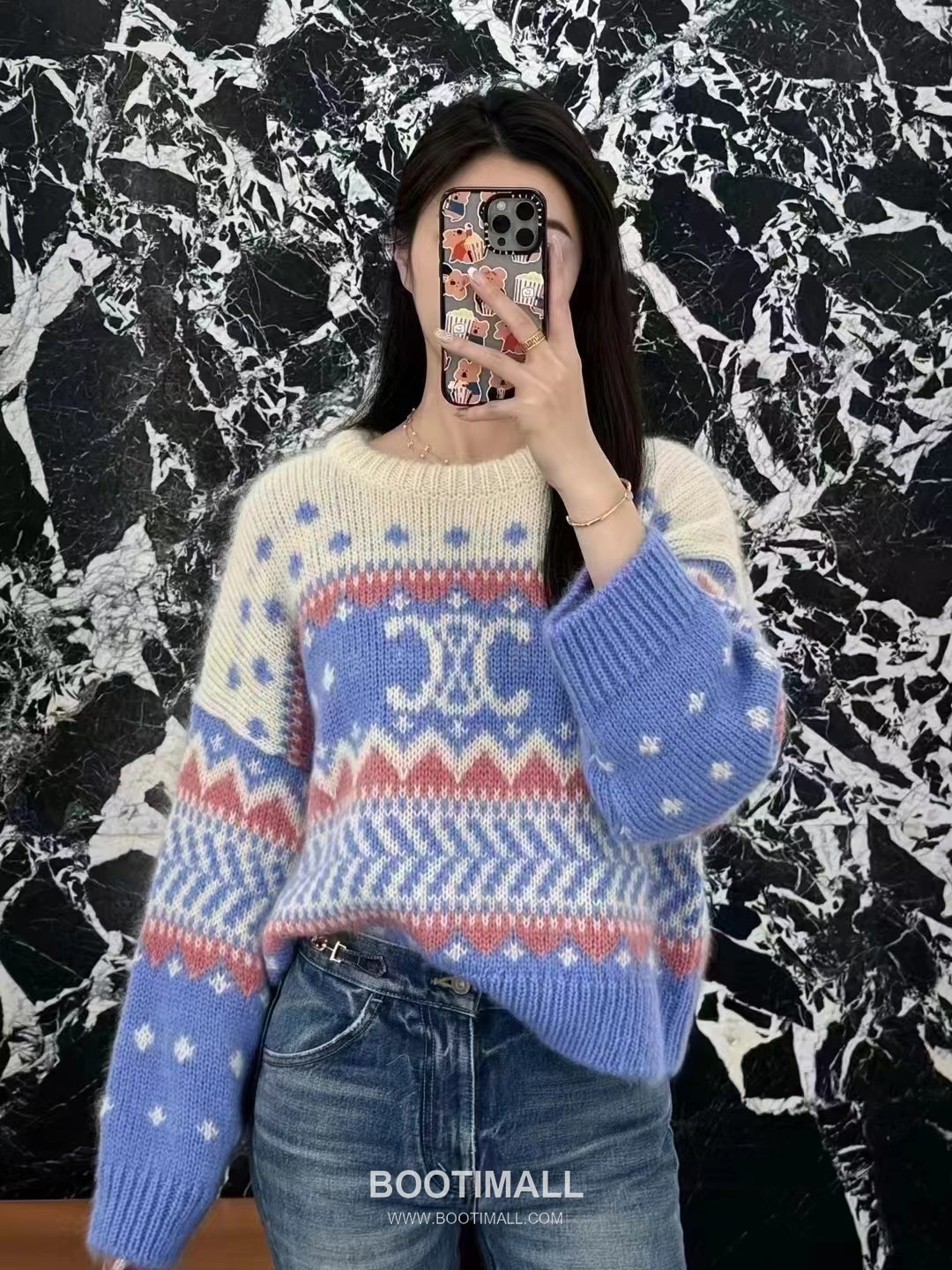 Celine Triomphe Double Layer Brass Gold Plated Necklace with Bead Chain Pendant 셀린느 트리옹프 더블 레이어 황동 골드도금 네클리스 비드 체인 펜던트 5