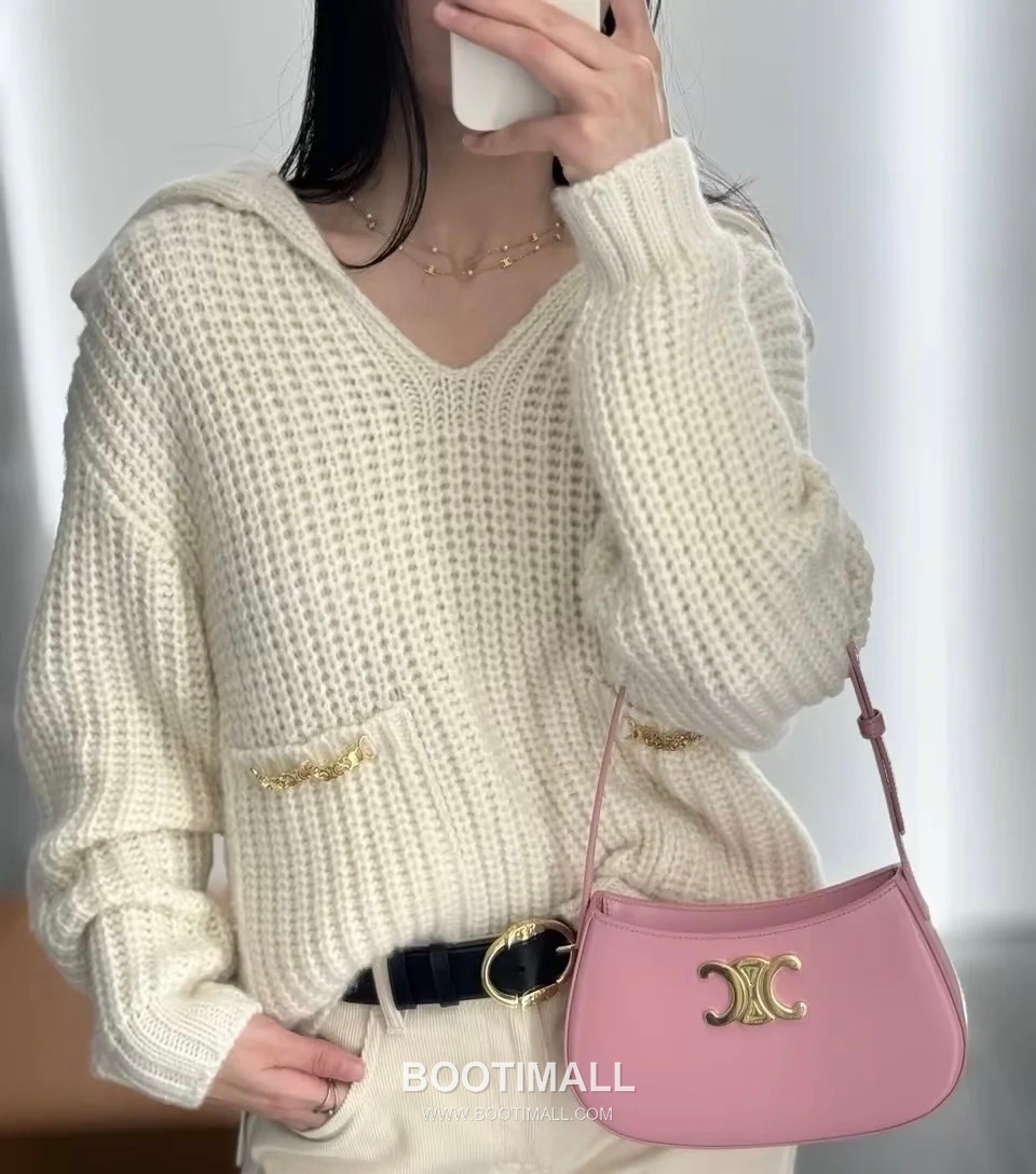 Celine Triomphe Double Layer Brass Gold Plated Necklace with Bead Chain Pendant 셀린느 트리옹프 더블 레이어 황동 골드도금 네클리스 비드 체인 펜던트 7