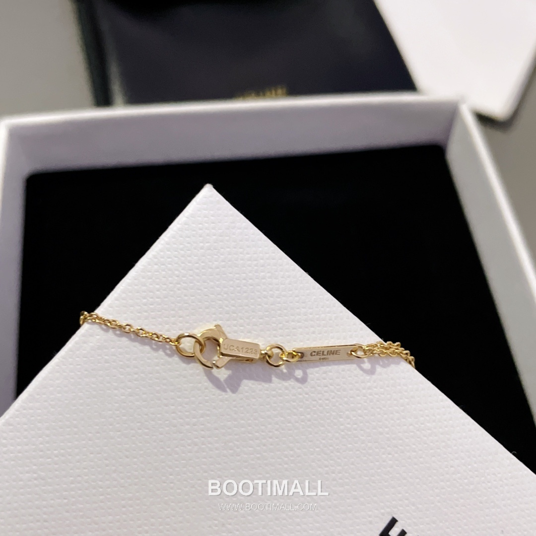 Celine Triomphe Double Layer Brass Gold Plated Necklace with Bead Chain Pendant 셀린느 트리옹프 더블 레이어 황동 골드도금 네클리스 비드 체인 펜던트 15