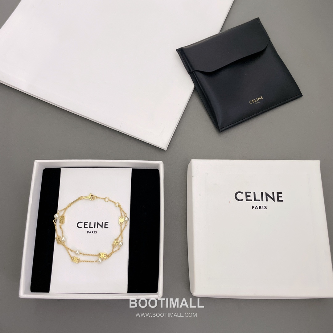 Celine Triomphe Double Layer Brass Gold Plated Necklace with Bead Chain Pendant 셀린느 트리옹프 더블 레이어 황동 골드도금 네클리스 비드 체인 펜던트 8