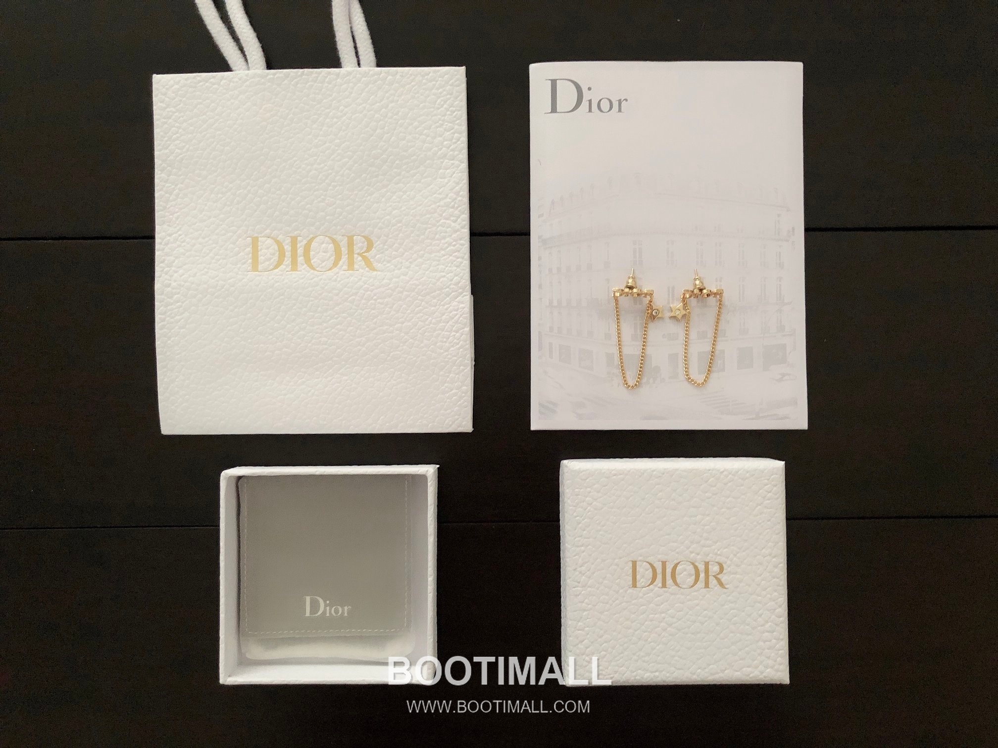 Dior Star Letter Chain Brass Gold Plated Stud Earring with Logo Detail 디올 스타 레터 체인 황동 골드도금 스터드 이어링 로고 디테일 1