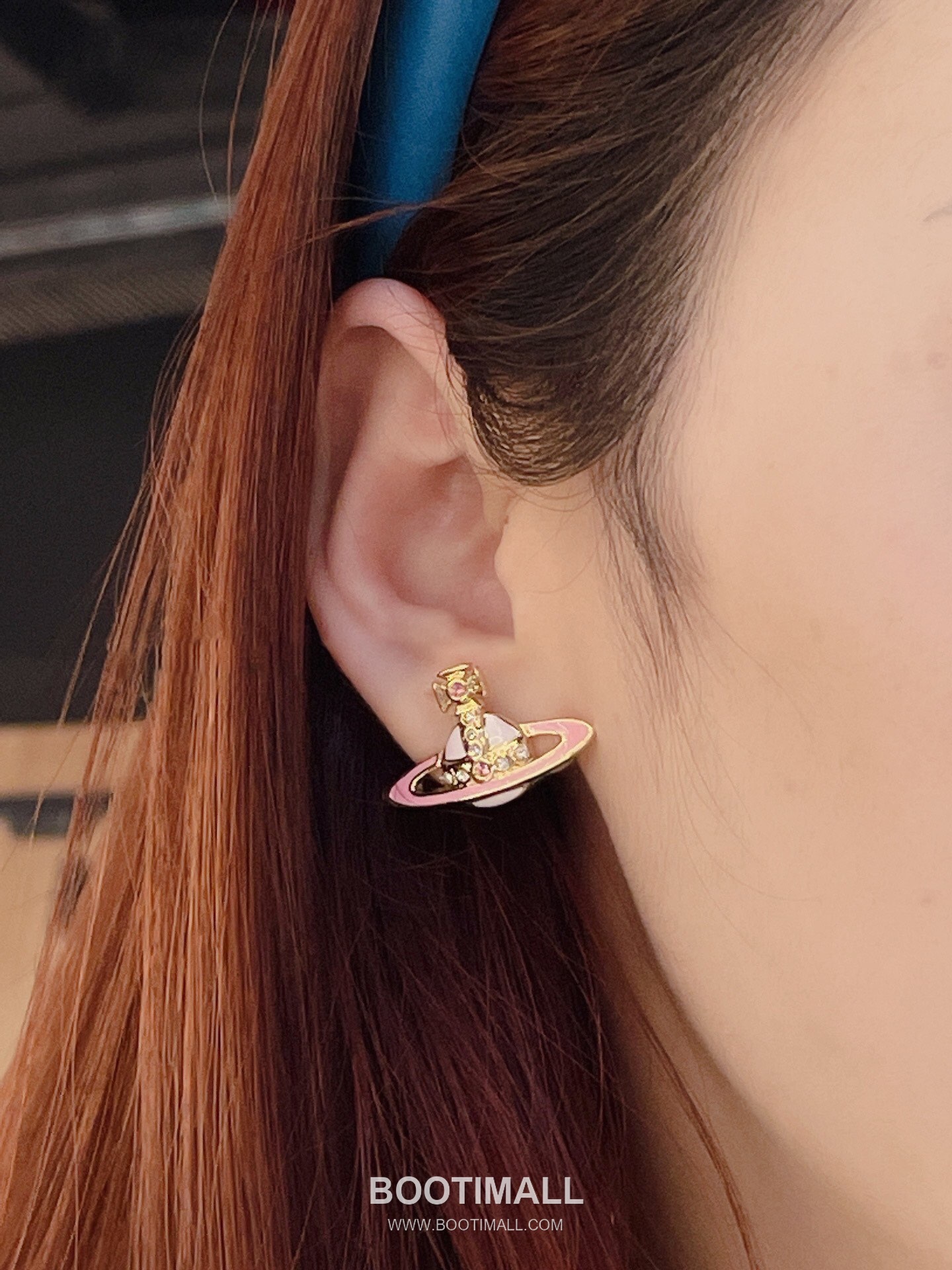 Vivienne Westwood Orb Crown Enamel Crystal Brass Gold Plated Stud Earring with Pink White Detail 비비안웨스트우드 오브 크라운 에나멜 크리스탈 황동 골드도금 스터드 이어링 핑크 화이트 디테일 7