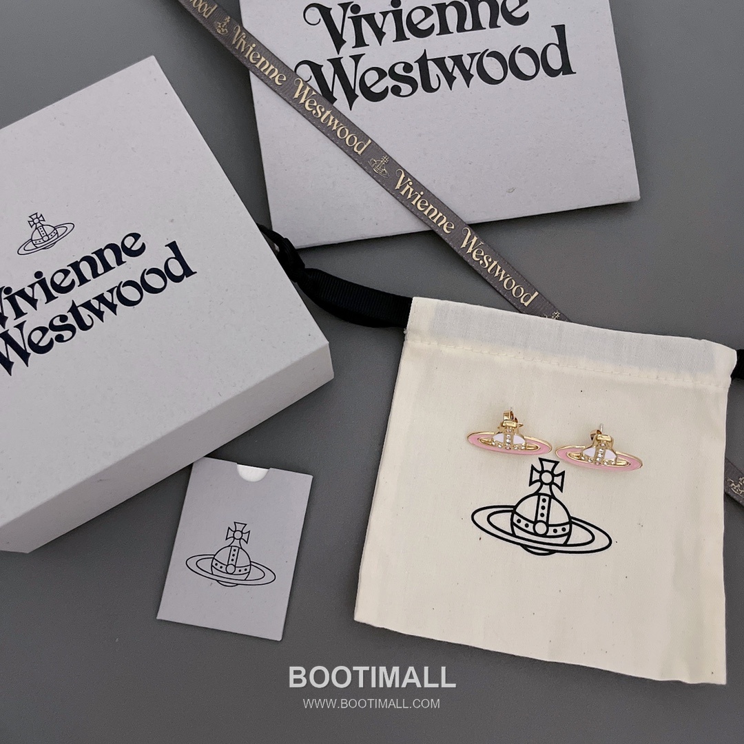 Vivienne Westwood Orb Crown Enamel Crystal Brass Gold Plated Stud Earring with Pink White Detail 비비안웨스트우드 오브 크라운 에나멜 크리스탈 황동 골드도금 스터드 이어링 핑크 화이트 디테일 10