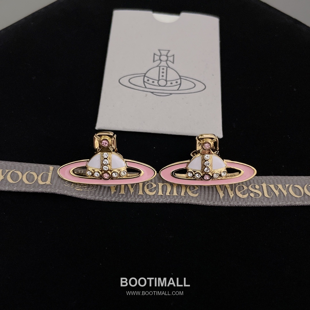 Vivienne Westwood Orb Crown Enamel Crystal Brass Gold Plated Stud Earring with Pink White Detail 비비안웨스트우드 오브 크라운 에나멜 크리스탈 황동 골드도금 스터드 이어링 핑크 화이트 디테일 11