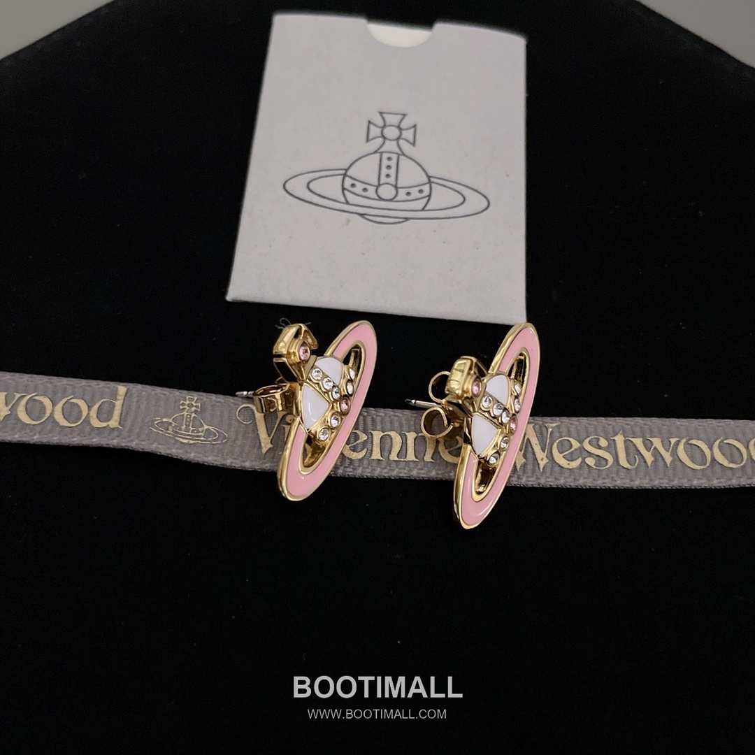 Vivienne Westwood Orb Crown Enamel Crystal Brass Gold Plated Stud Earring with Pink White Detail 비비안웨스트우드 오브 크라운 에나멜 크리스탈 황동 골드도금 스터드 이어링 핑크 화이트 디테일 12
