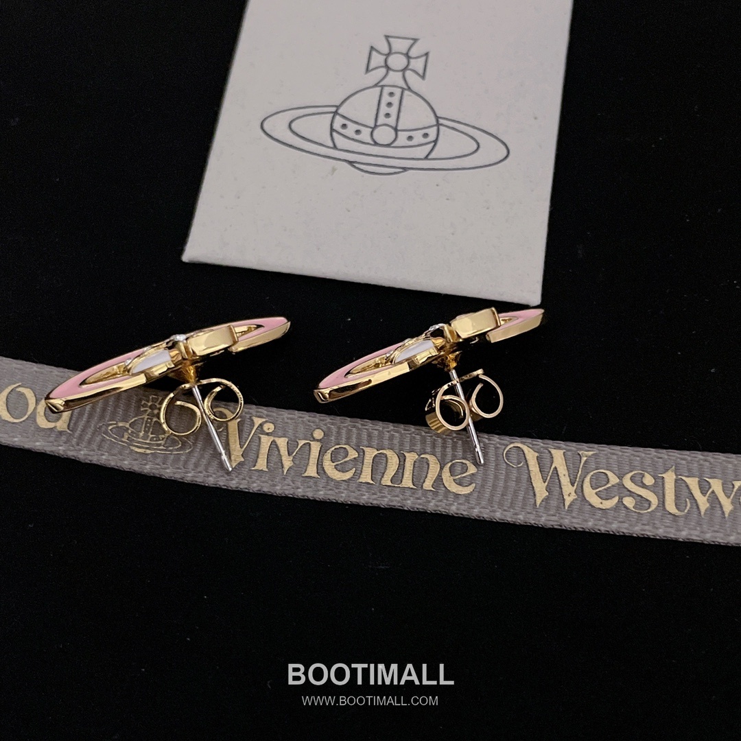 Vivienne Westwood Orb Crown Enamel Crystal Brass Gold Plated Stud Earring with Pink White Detail 비비안웨스트우드 오브 크라운 에나멜 크리스탈 황동 골드도금 스터드 이어링 핑크 화이트 디테일 14