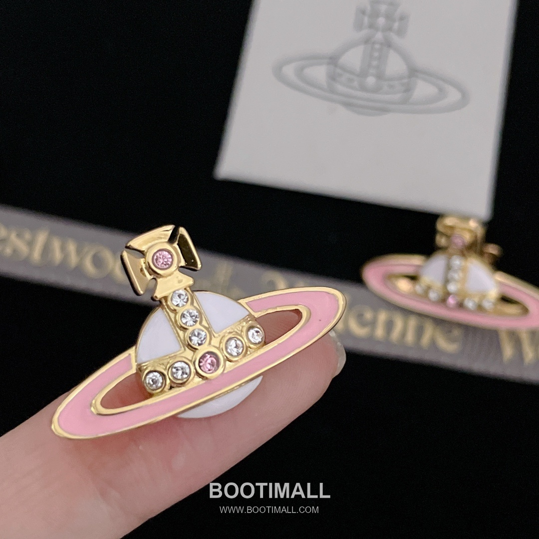 Vivienne Westwood Orb Crown Enamel Crystal Brass Gold Plated Stud Earring with Pink White Detail 비비안웨스트우드 오브 크라운 에나멜 크리스탈 황동 골드도금 스터드 이어링 핑크 화이트 디테일 15