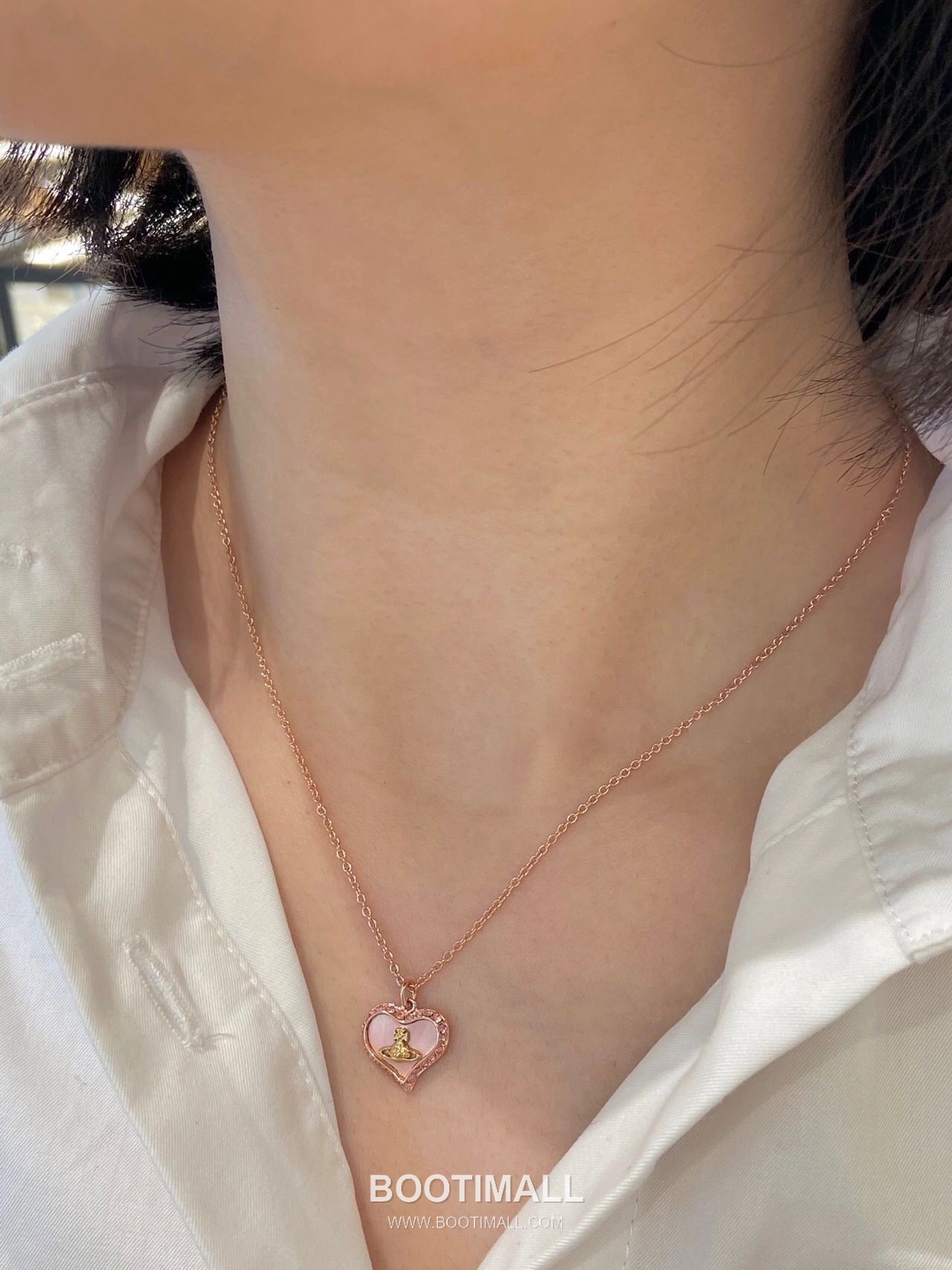 Vivienne Westwood Heart Orb Crystal Brass Gold Plated Necklace with Saturn Pendant 비비안웨스트우드 하트 오브 크리스탈 황동 골드도금 네클리스 새턴 펜던트 6