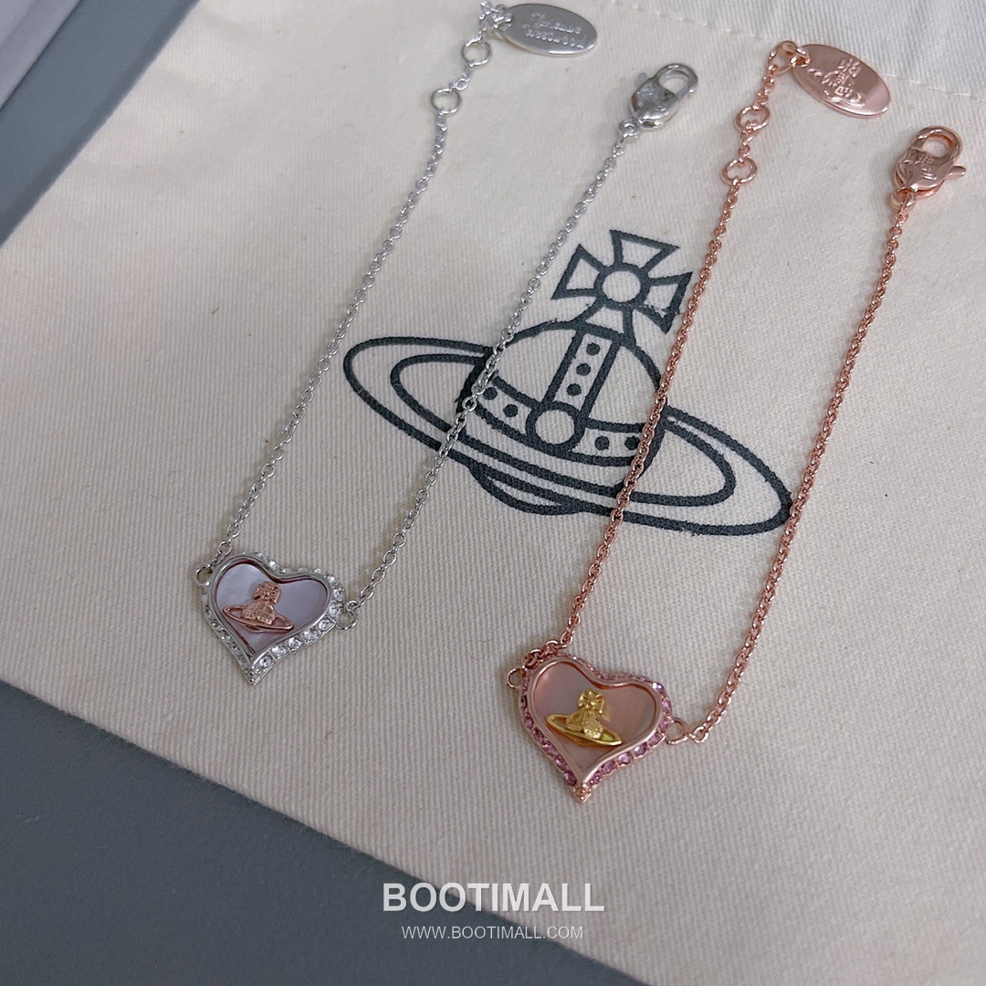 Vivienne Westwood Heart Orb Crystal Brass Rose Gold Plated Bracelet with Saturn Pendant 비비안웨스트우드 하트 오브 크리스탈 황동 로즈골드 도금 브레이슬릿 새턴 펜던트 8