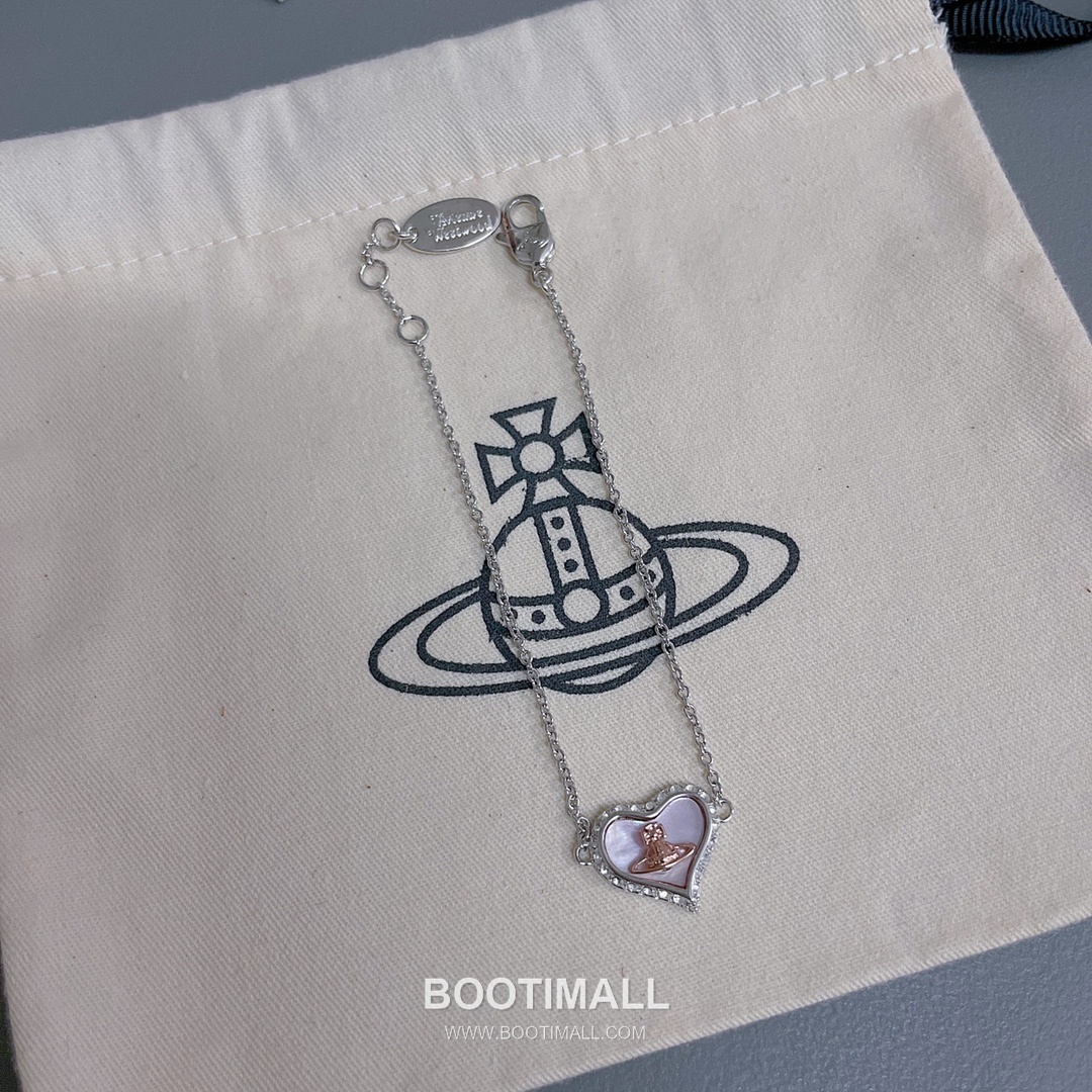 Vivienne Westwood Heart Orb Crystal Brass Rose Gold Plated Bracelet with Saturn Pendant 비비안웨스트우드 하트 오브 크리스탈 황동 로즈골드 도금 브레이슬릿 새턴 펜던트 9