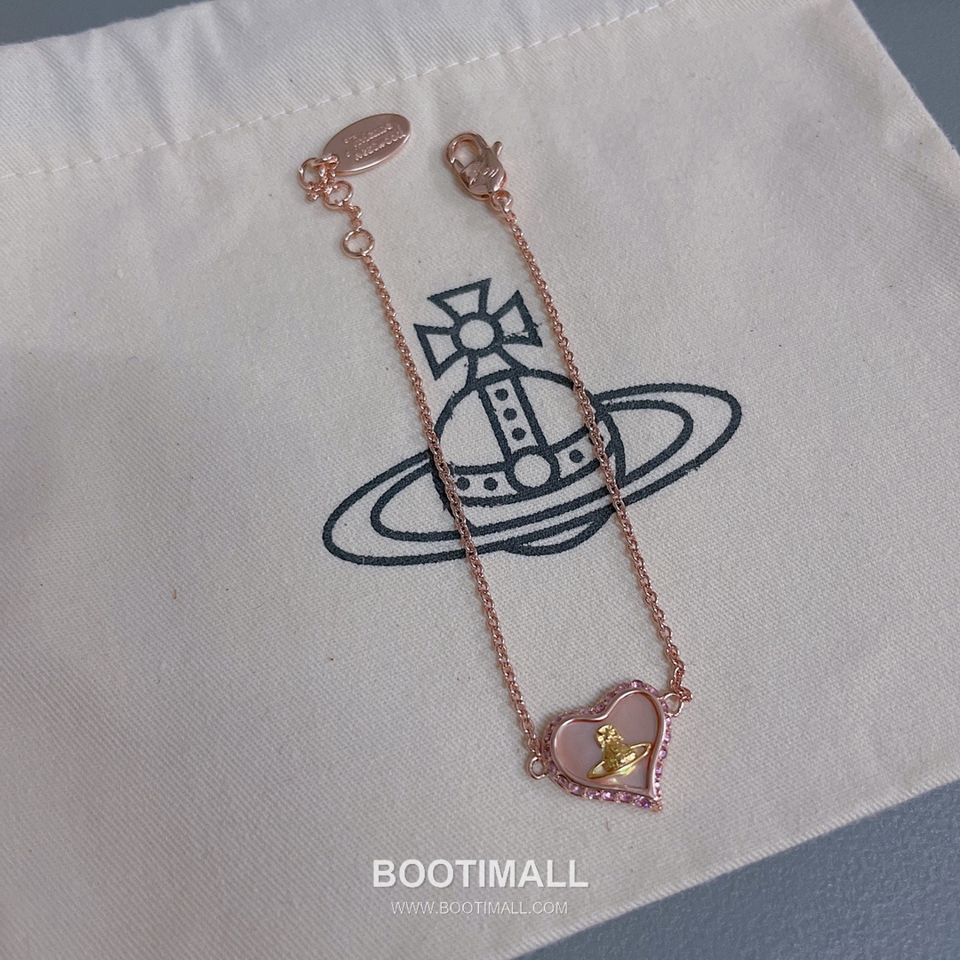 Vivienne Westwood Heart Orb Crystal Brass Rose Gold Plated Bracelet with Saturn Pendant 비비안웨스트우드 하트 오브 크리스탈 황동 로즈골드 도금 브레이슬릿 새턴 펜던트 10