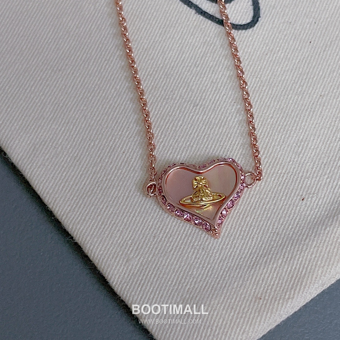Vivienne Westwood Heart Orb Crystal Brass Rose Gold Plated Bracelet with Saturn Pendant 비비안웨스트우드 하트 오브 크리스탈 황동 로즈골드 도금 브레이슬릿 새턴 펜던트 11