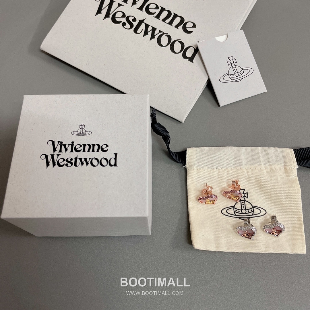 Vivienne Westwood Heart Orb Crystal Brass Gold Plated Stud Earring with Saturn Pendant Detail 비비안웨스트우드 하트 오브 크리스탈 황동 골드도금 스터드 이어링 새턴 펜던트 디테일 10